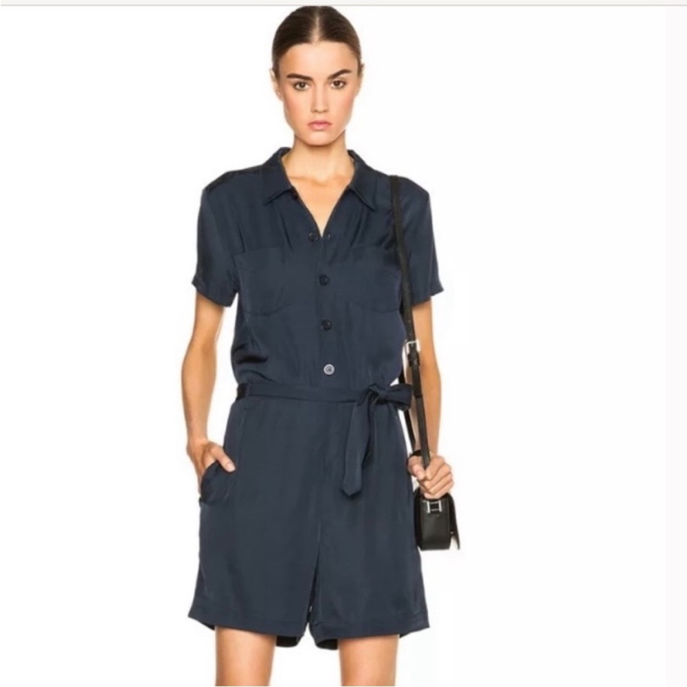 A.P.C. Navy Button Down Romper Shorts Playsuit, size L
